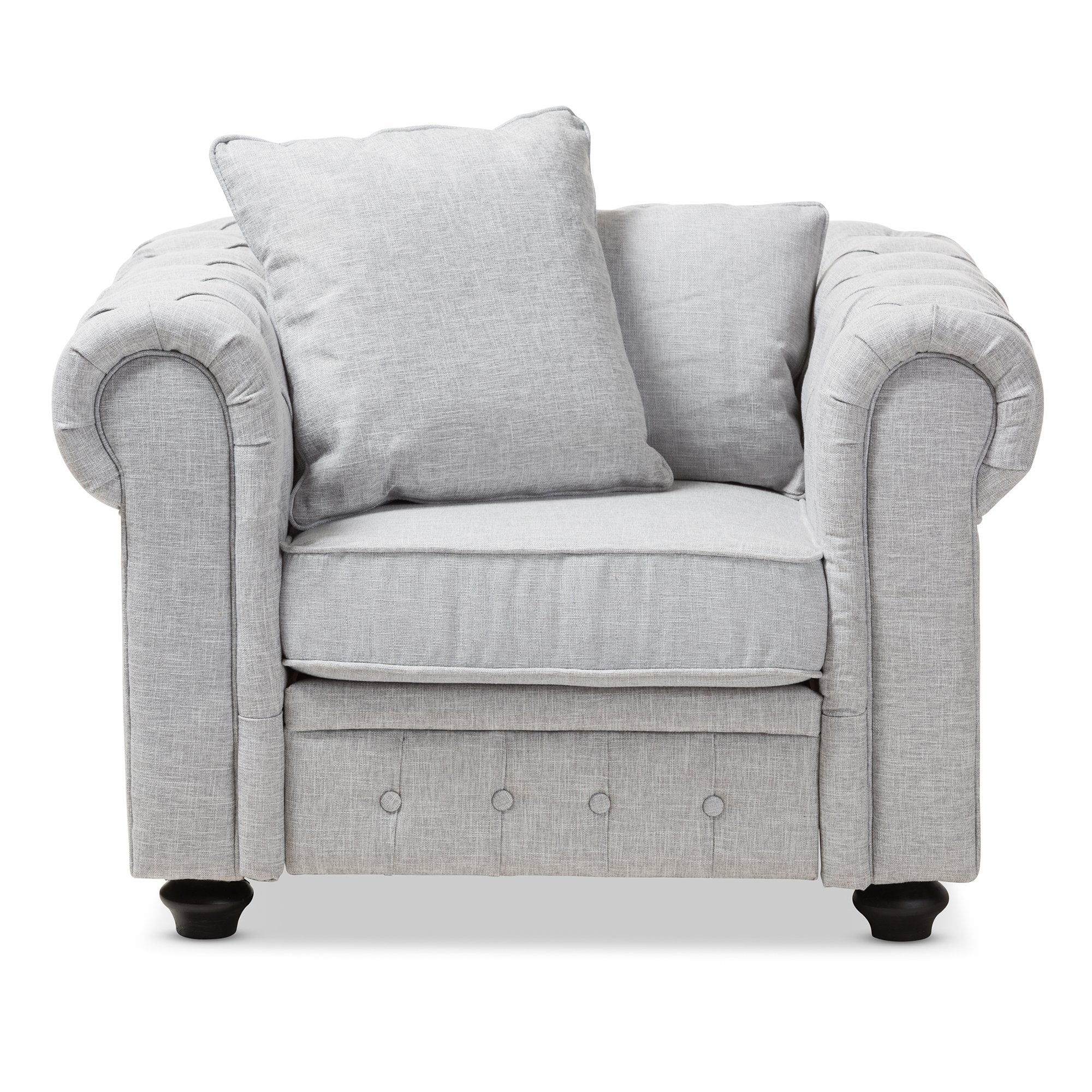 Baxton Studio Alaise Modern Classic Grey Linen Tufted Scroll Arm Chesterfield Chair