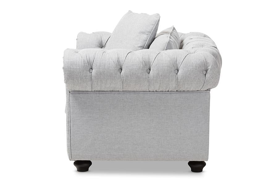 Baxton Studio Alaise Modern Classic Grey Linen Tufted Scroll Arm Chesterfield Chair