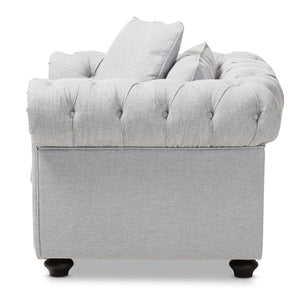 Baxton Studio Alaise Modern Classic Grey Linen Tufted Scroll Arm Chesterfield Chair