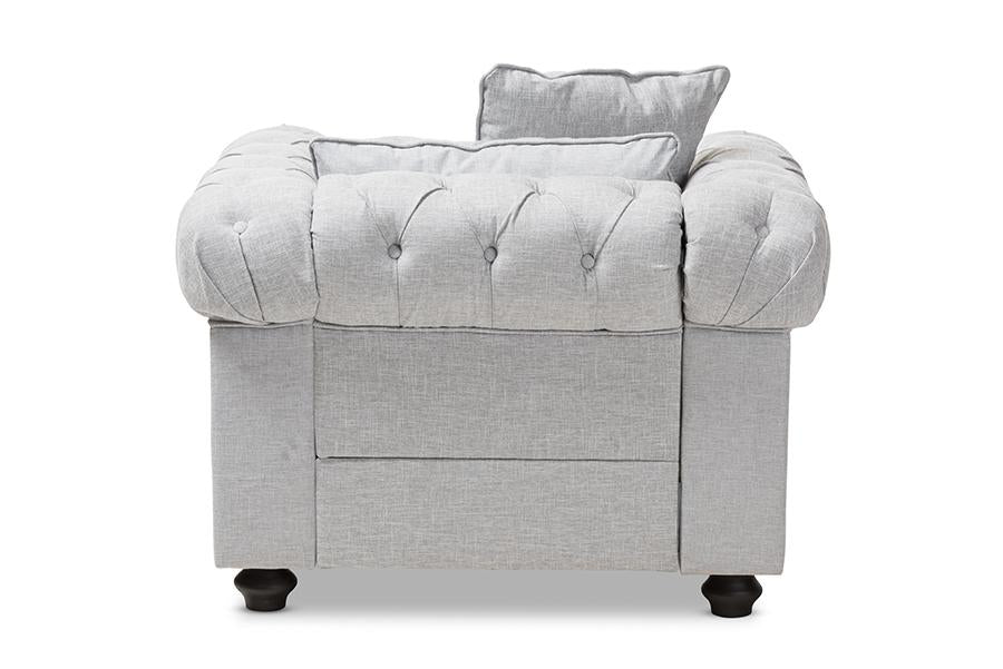 Baxton Studio Alaise Modern Classic Grey Linen Tufted Scroll Arm Chesterfield Chair