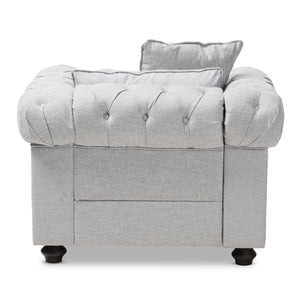 Baxton Studio Alaise Modern Classic Grey Linen Tufted Scroll Arm Chesterfield Chair