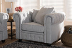 Baxton Studio Alaise Modern Classic Grey Linen Tufted Scroll Arm Chesterfield Chair