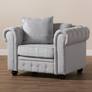 Baxton Studio Alaise Modern Classic Grey Linen Tufted Scroll Arm Chesterfield Chair