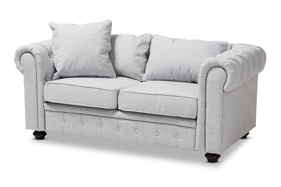 Baxton Studio Alaise Modern Classic Grey Linen Tufted Scroll Arm Chesterfield Loveseat