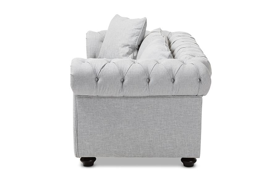 Baxton Studio Alaise Modern Classic Grey Linen Tufted Scroll Arm Chesterfield Loveseat