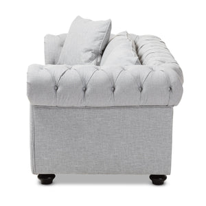 Baxton Studio Alaise Modern Classic Grey Linen Tufted Scroll Arm Chesterfield Loveseat