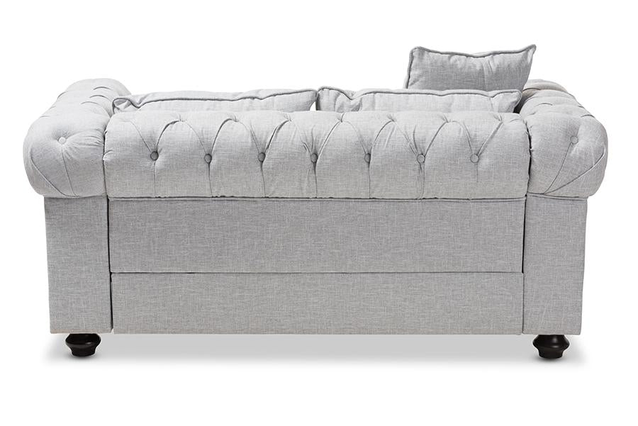 Baxton Studio Alaise Modern Classic Grey Linen Tufted Scroll Arm Chesterfield Loveseat