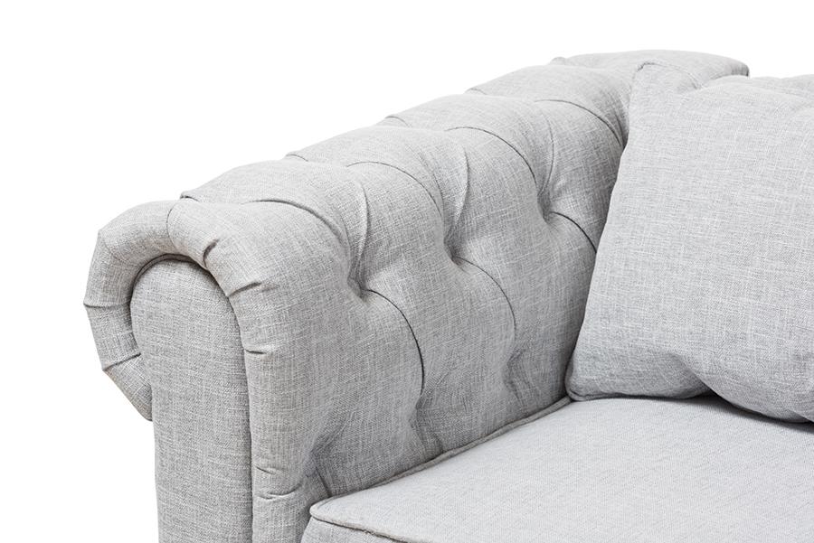 Baxton Studio Alaise Modern Classic Grey Linen Tufted Scroll Arm Chesterfield Loveseat