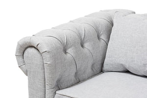 Baxton Studio Alaise Modern Classic Grey Linen Tufted Scroll Arm Chesterfield Loveseat