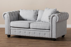 Baxton Studio Alaise Modern Classic Grey Linen Tufted Scroll Arm Chesterfield Loveseat