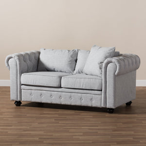 Baxton Studio Alaise Modern Classic Grey Linen Tufted Scroll Arm Chesterfield Loveseat