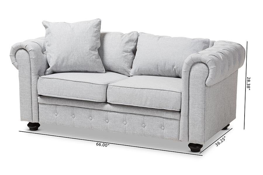 Baxton Studio Alaise Modern Classic Grey Linen Tufted Scroll Arm Chesterfield Loveseat