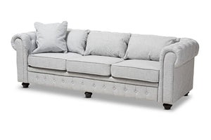 Baxton Studio Alaise Modern Classic Grey Linen Tufted Scroll Arm Chesterfield Sofa