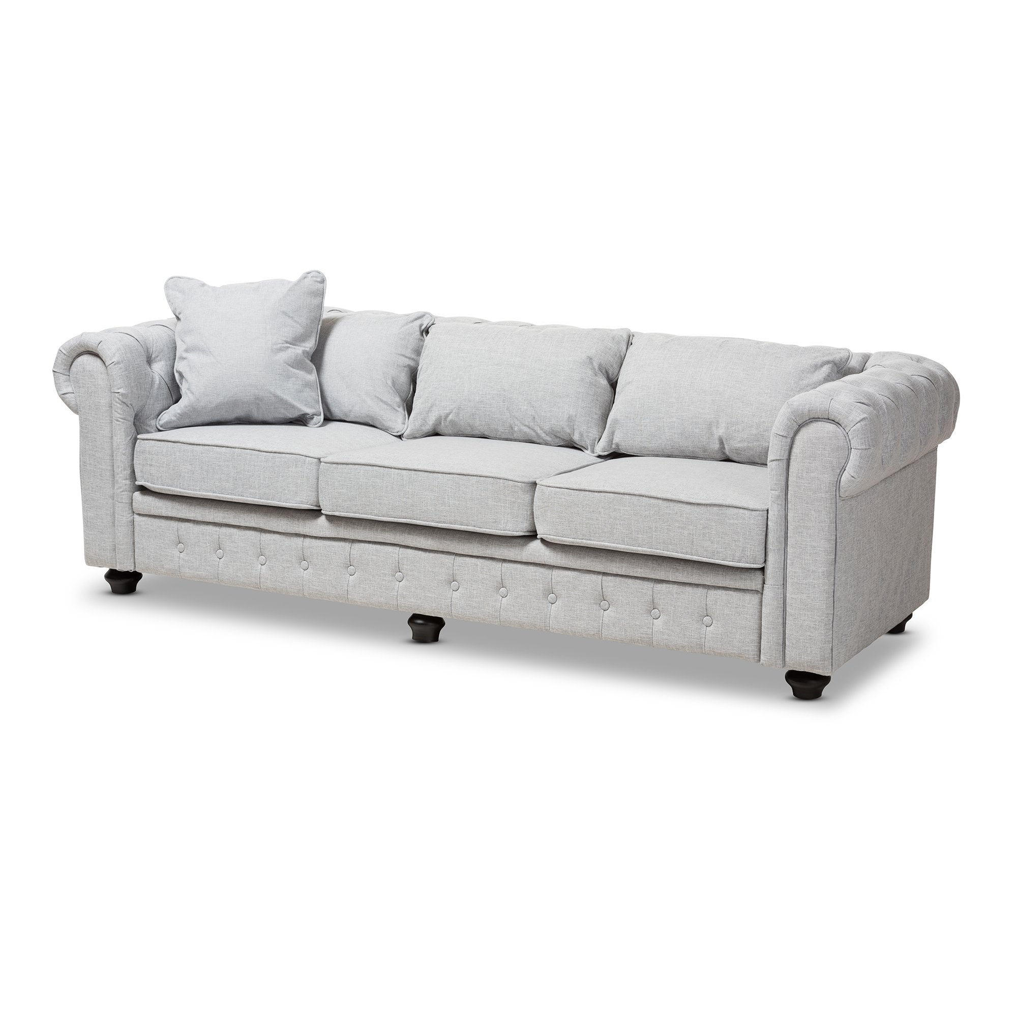 Baxton Studio Alaise Modern Classic Grey Linen Tufted Scroll Arm Chesterfield Sofa