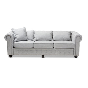 Baxton Studio Alaise Modern Classic Grey Linen Tufted Scroll Arm Chesterfield Sofa