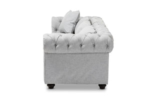 Baxton Studio Alaise Modern Classic Grey Linen Tufted Scroll Arm Chesterfield Sofa