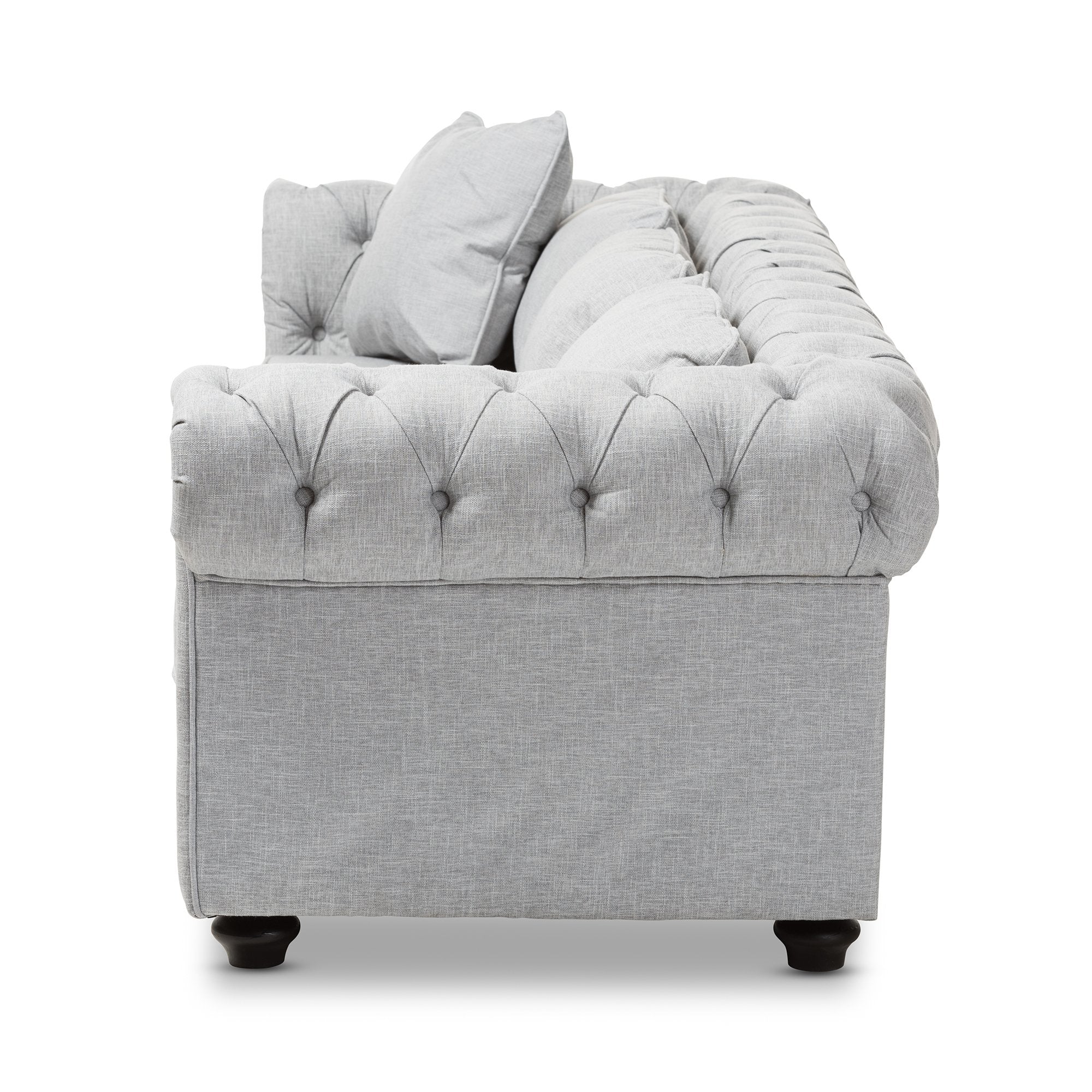 Baxton Studio Alaise Modern Classic Grey Linen Tufted Scroll Arm Chesterfield Sofa