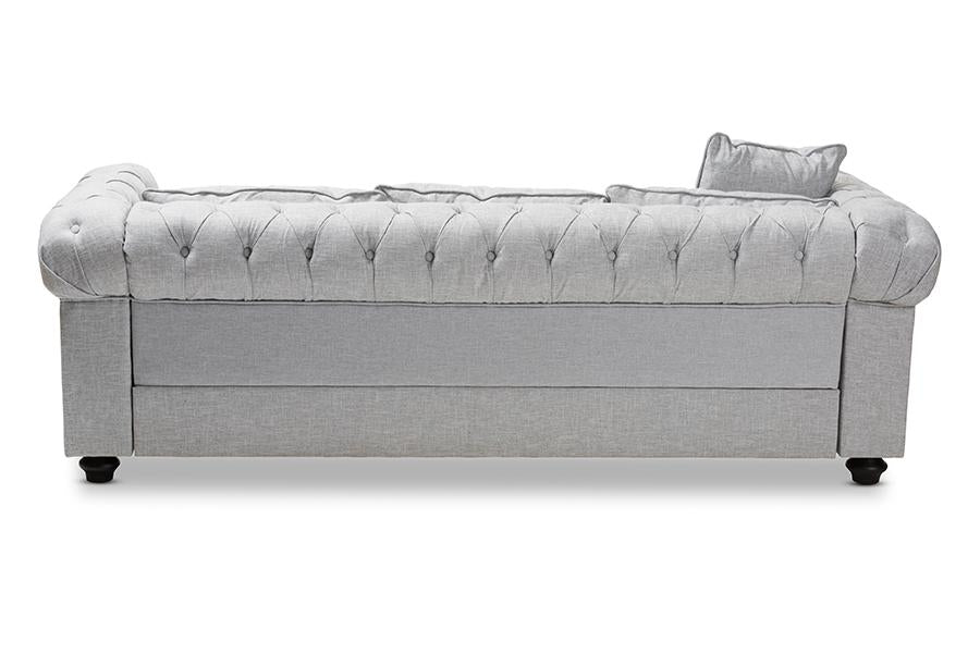 Baxton Studio Alaise Modern Classic Grey Linen Tufted Scroll Arm Chesterfield Sofa