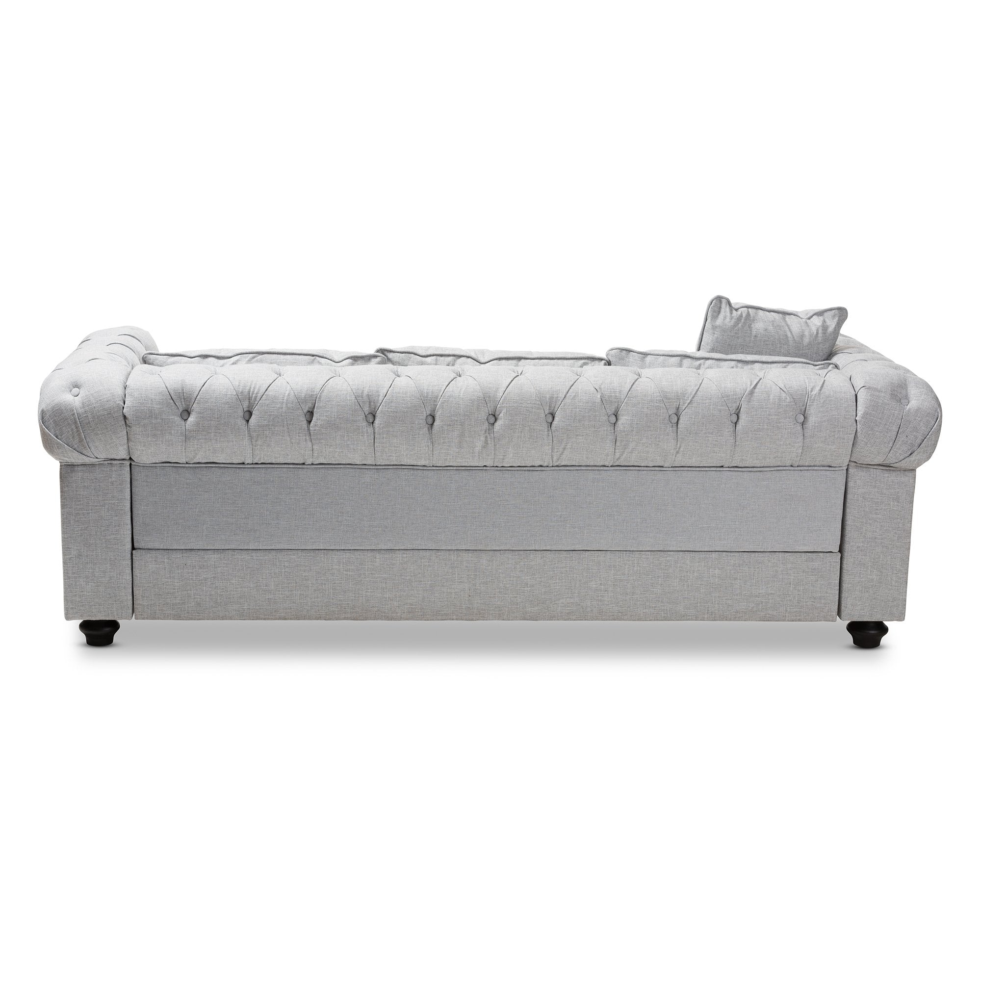 Baxton Studio Alaise Modern Classic Grey Linen Tufted Scroll Arm Chesterfield Sofa