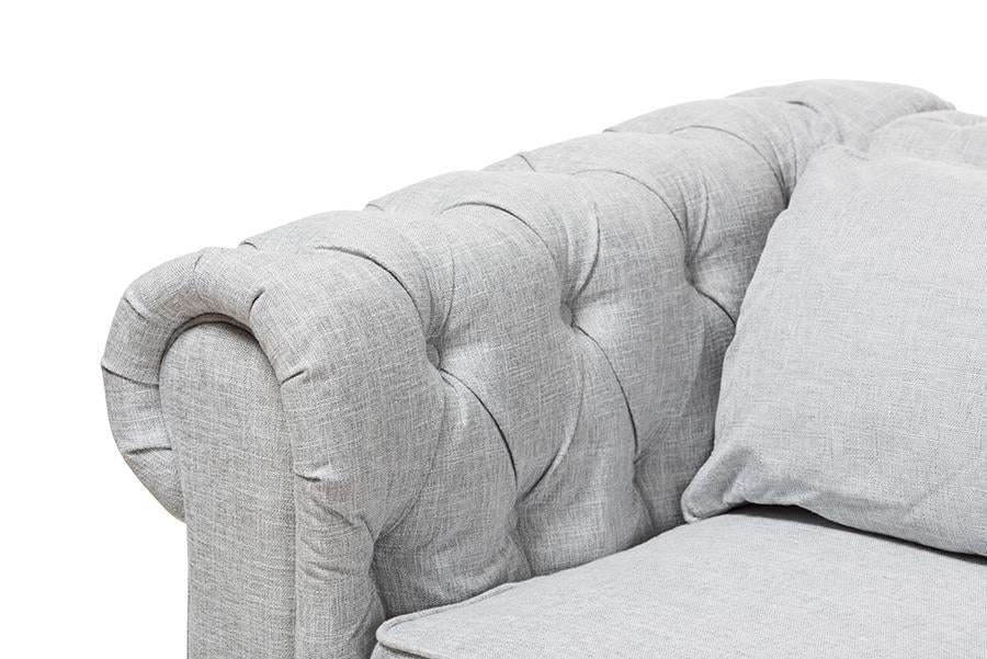 Baxton Studio Alaise Modern Classic Grey Linen Tufted Scroll Arm Chesterfield Sofa