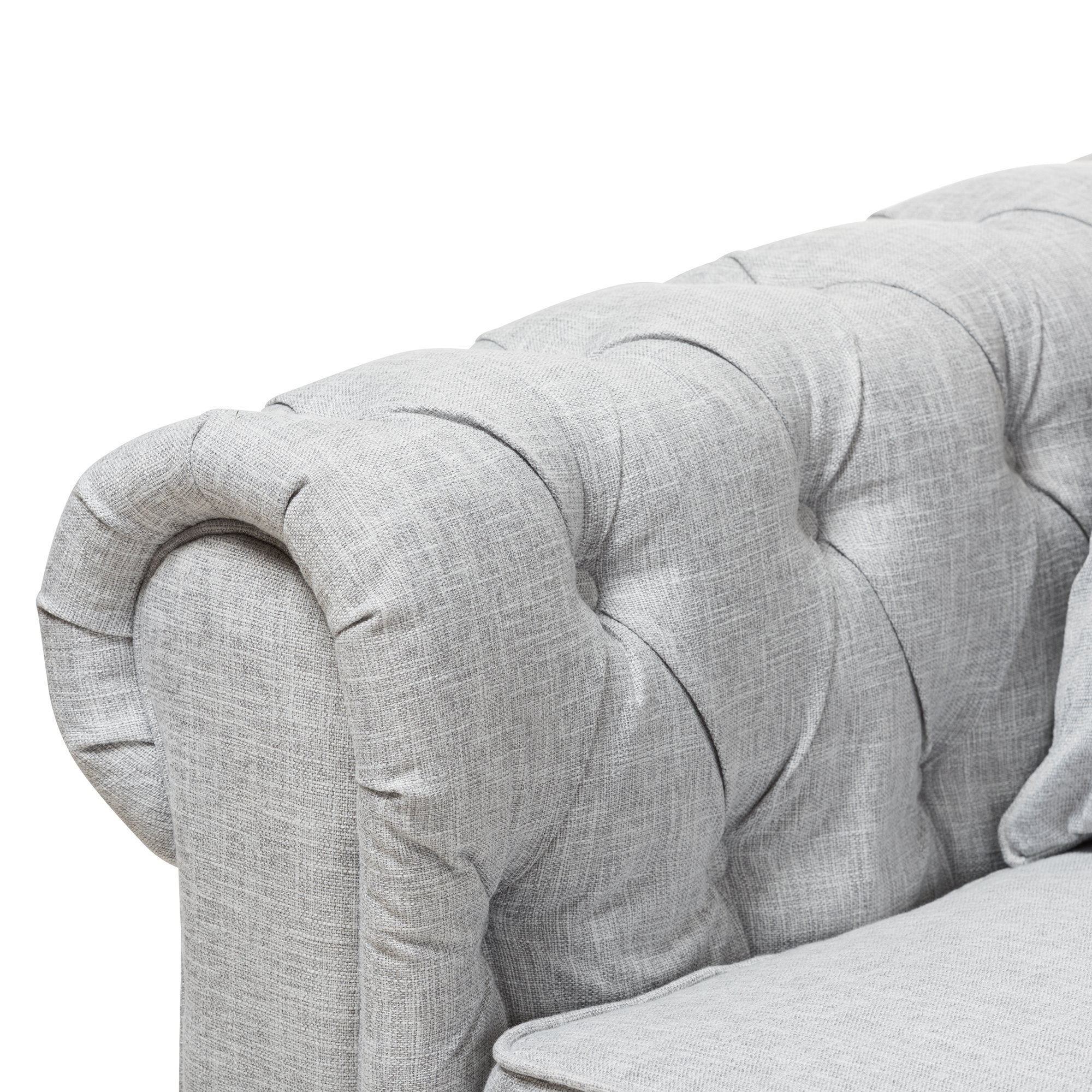 Baxton Studio Alaise Modern Classic Grey Linen Tufted Scroll Arm Chesterfield Sofa