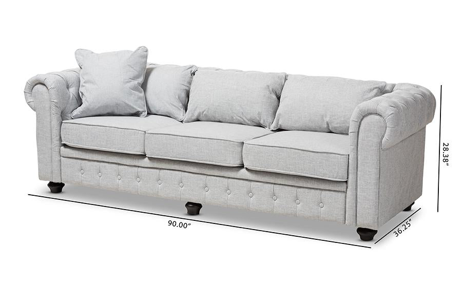 Baxton Studio Alaise Modern Classic Grey Linen Tufted Scroll Arm Chesterfield Sofa