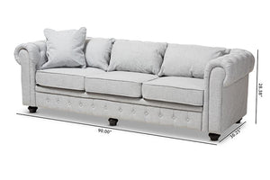 Baxton Studio Alaise Modern Classic Grey Linen Tufted Scroll Arm Chesterfield Sofa