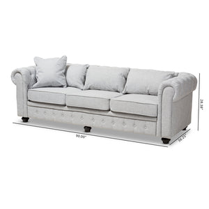 Baxton Studio Alaise Modern Classic Grey Linen Tufted Scroll Arm Chesterfield Sofa