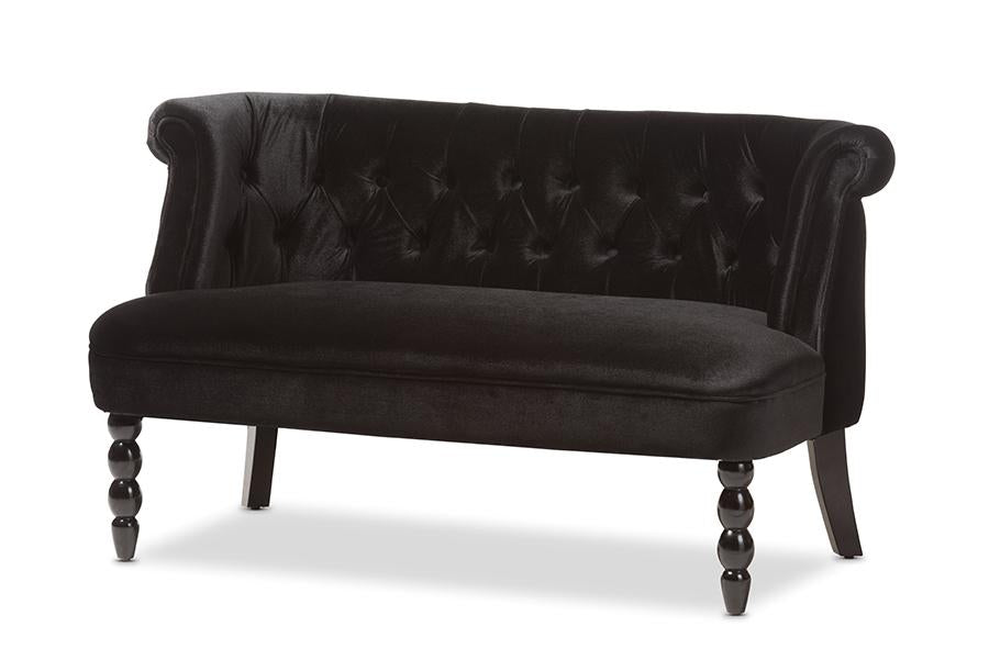 Baxton Studio Flax Victorian Style Contemporary Black Velvet Fabric Upholstered 2-seater Loveseat