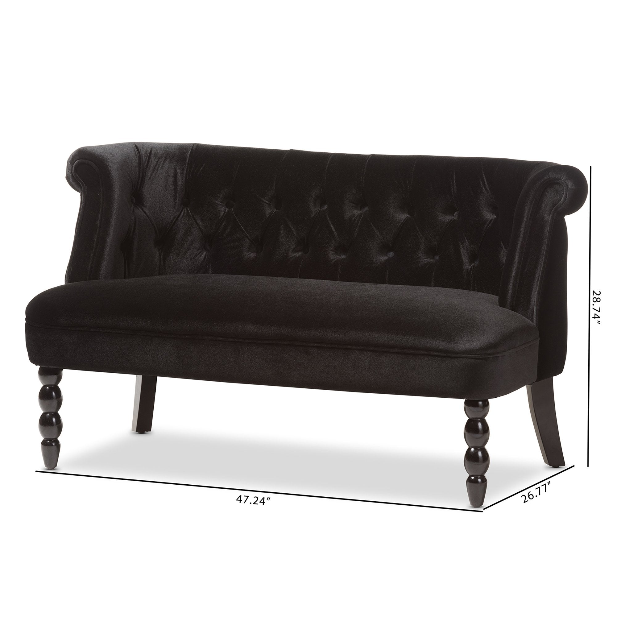 Baxton Studio Flax Victorian Style Contemporary Black Velvet Fabric Upholstered 2-seater Loveseat