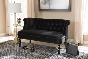 Baxton Studio Flax Victorian Style Contemporary Black Velvet Fabric Upholstered 2-seater Loveseat