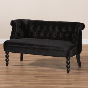 Baxton Studio Flax Victorian Style Contemporary Black Velvet Fabric Upholstered 2-seater Loveseat