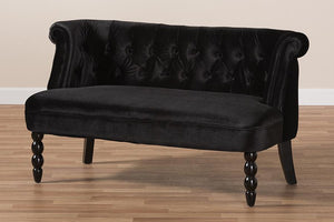 Baxton Studio Flax Victorian Style Contemporary Black Velvet Fabric Upholstered 2-seater Loveseat