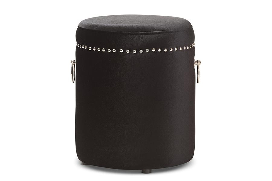 Baxton Studio Maeve Modern and Contemporary Black Velvet Upholstered Nailhead Trim Ottoman