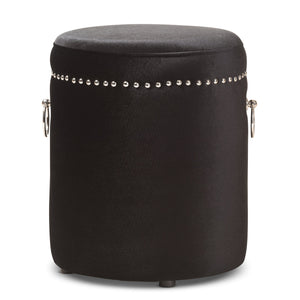 Baxton Studio Maeve Modern and Contemporary Black Velvet Upholstered Nailhead Trim Ottoman