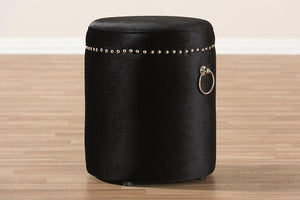 Baxton Studio Maeve Modern and Contemporary Black Velvet Upholstered Nailhead Trim Ottoman