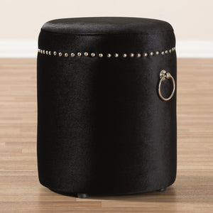 Baxton Studio Maeve Modern and Contemporary Black Velvet Upholstered Nailhead Trim Ottoman