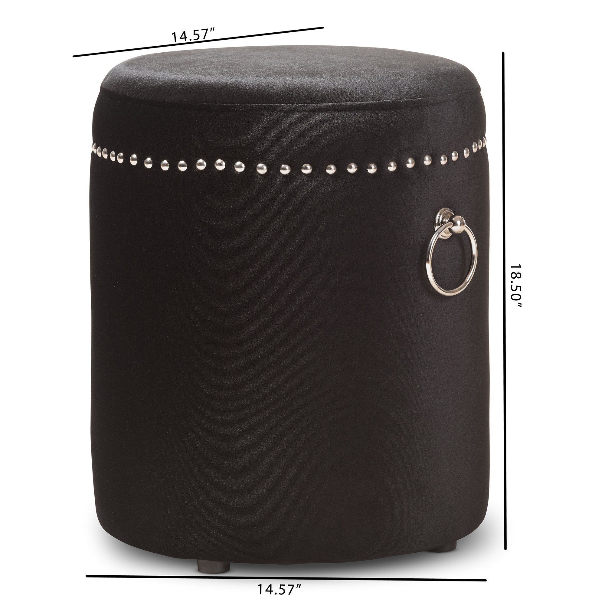 Baxton Studio Maeve Modern and Contemporary Black Velvet Upholstered Nailhead Trim Ottoman