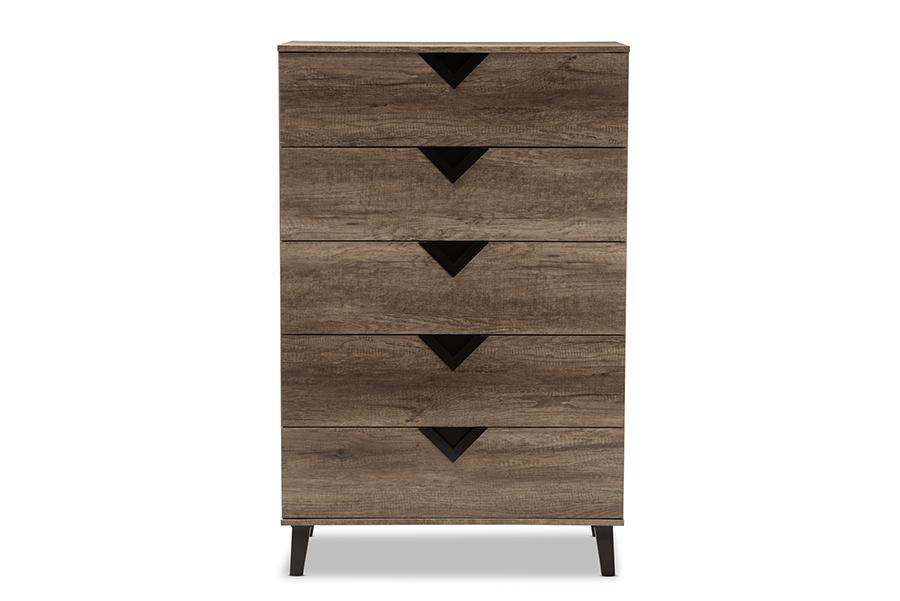 Baxton Studio Wales Modern and Contemporary Light Brown Wood 5-Drawer Chest