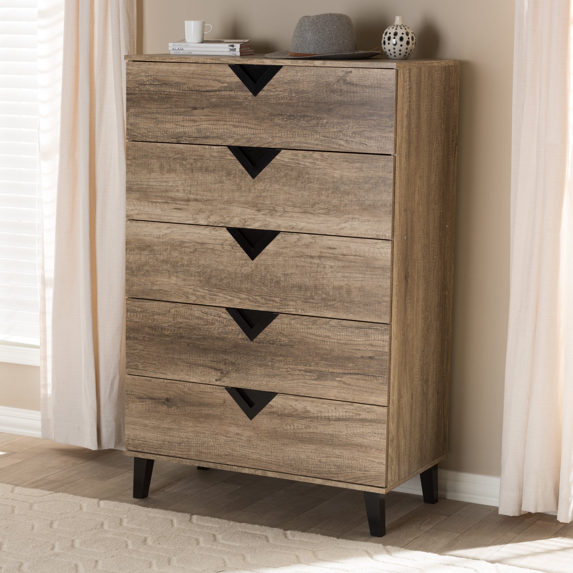 Baxton Studio Wales Modern and Contemporary Light Brown Wood 5-Drawer Chest