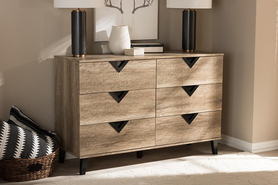 Baxton Studio Wales Modern and Contemporary Light Brown Wood 6-Drawer Chest