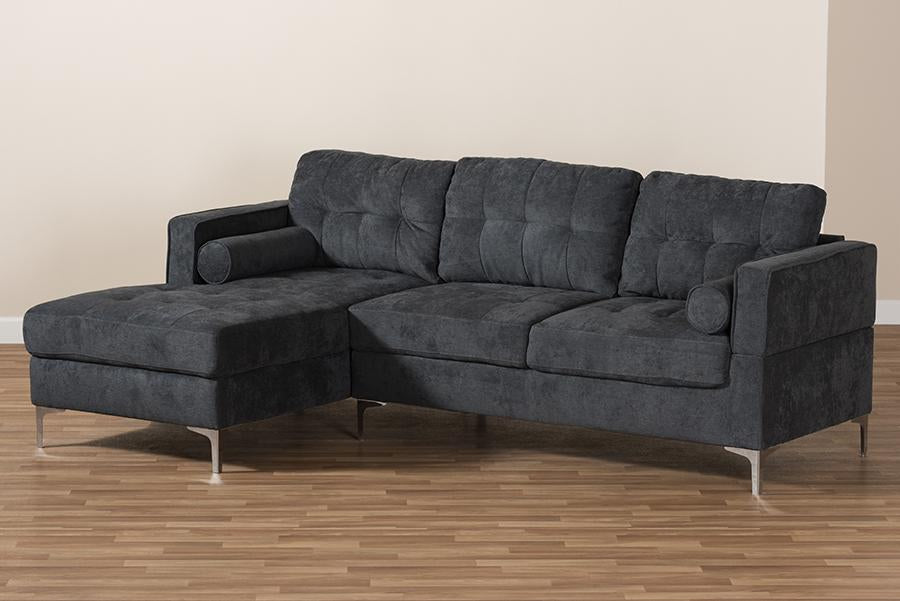 Baxton Studio Mireille Modern and Contemporary Dark Grey Fabric Upholstered Sectional Sofa