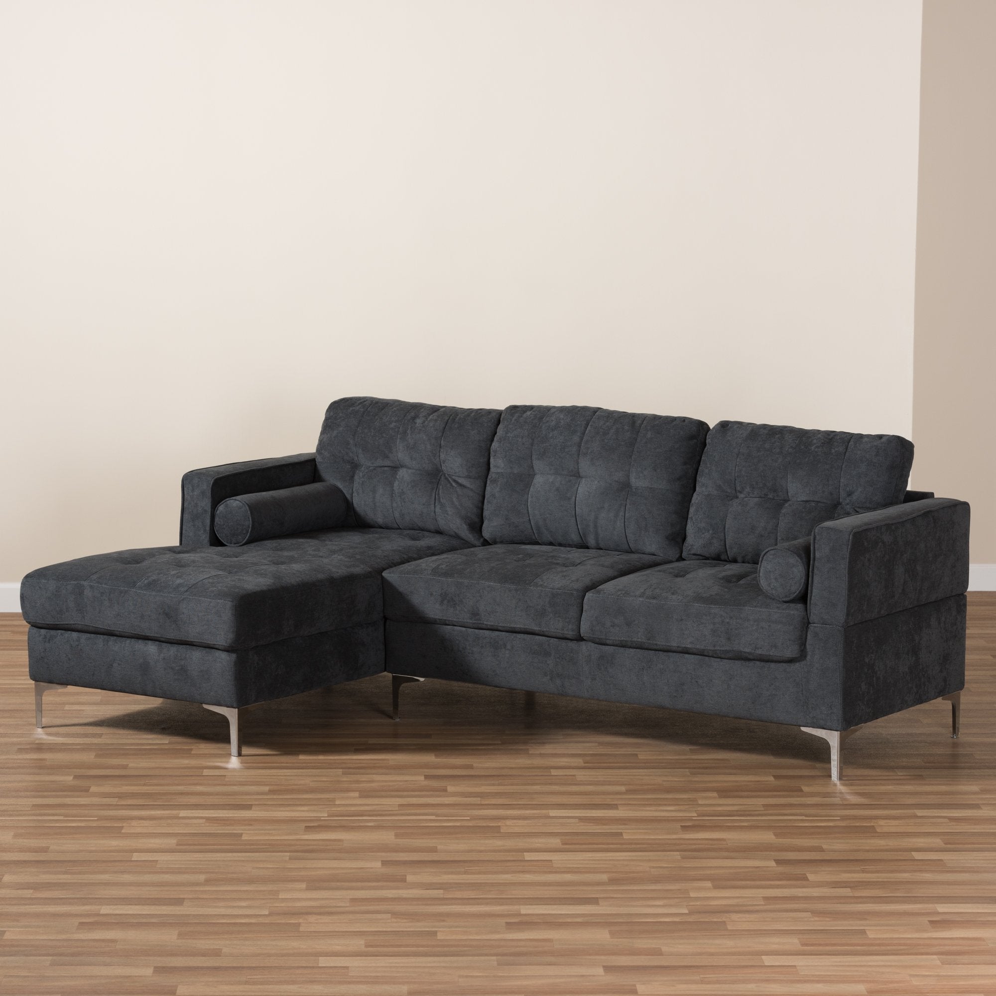 Baxton Studio Mireille Modern and Contemporary Dark Grey Fabric Upholstered Sectional Sofa