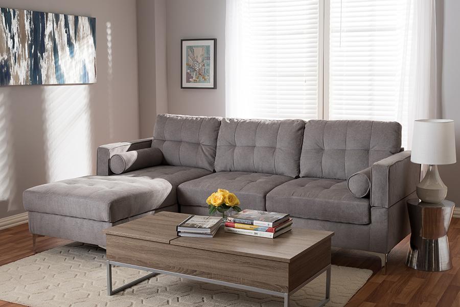 Baxton Studio Mireille Modern and Contemporary Light Grey Fabric Upholstered Sectional Sofa