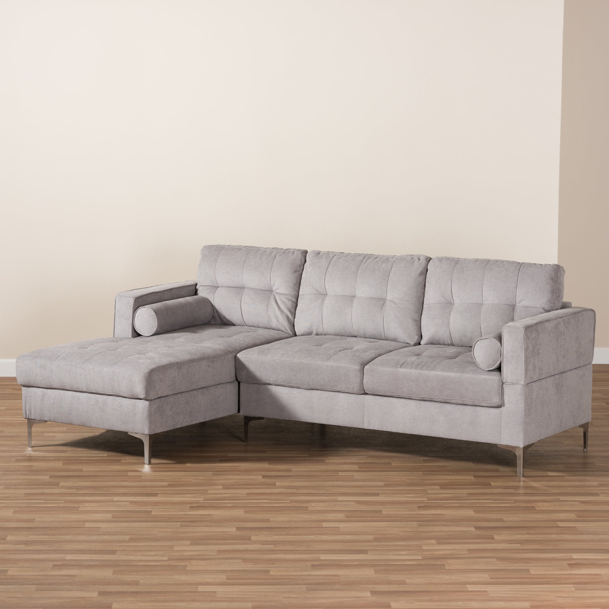 Baxton Studio Mireille Modern and Contemporary Light Grey Fabric Upholstered Sectional Sofa