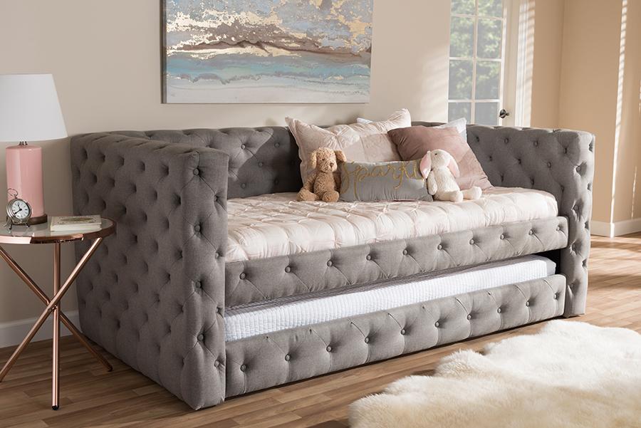 Baxton Studio Janie Classic And Contemporary Grey Fabric Upholstered Daybed With Trundle