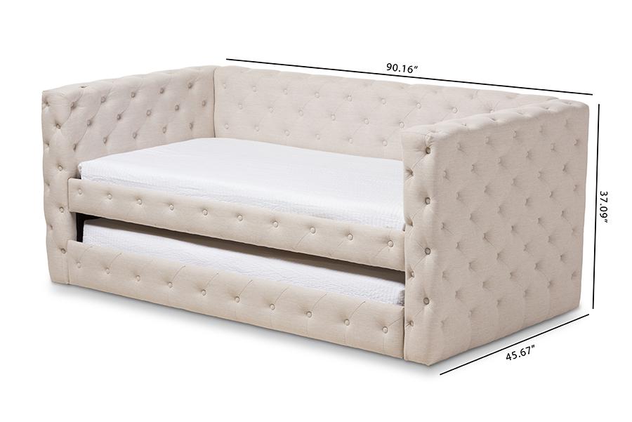 Baxton Studio Janie Classic And Contemporary Light Beige Fabric Upholstered Daybed With Trundle