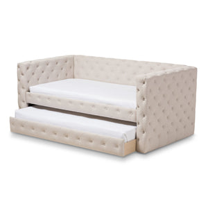 Baxton Studio Janie Classic And Contemporary Light Beige Fabric Upholstered Daybed With Trundle