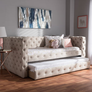 Baxton Studio Janie Classic And Contemporary Light Beige Fabric Upholstered Daybed With Trundle