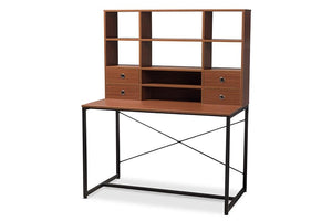 Baxton Studio Edwin Rustic Industrial Style Brown Wood and Metal 2-in-1 Bookcase Writing Desk